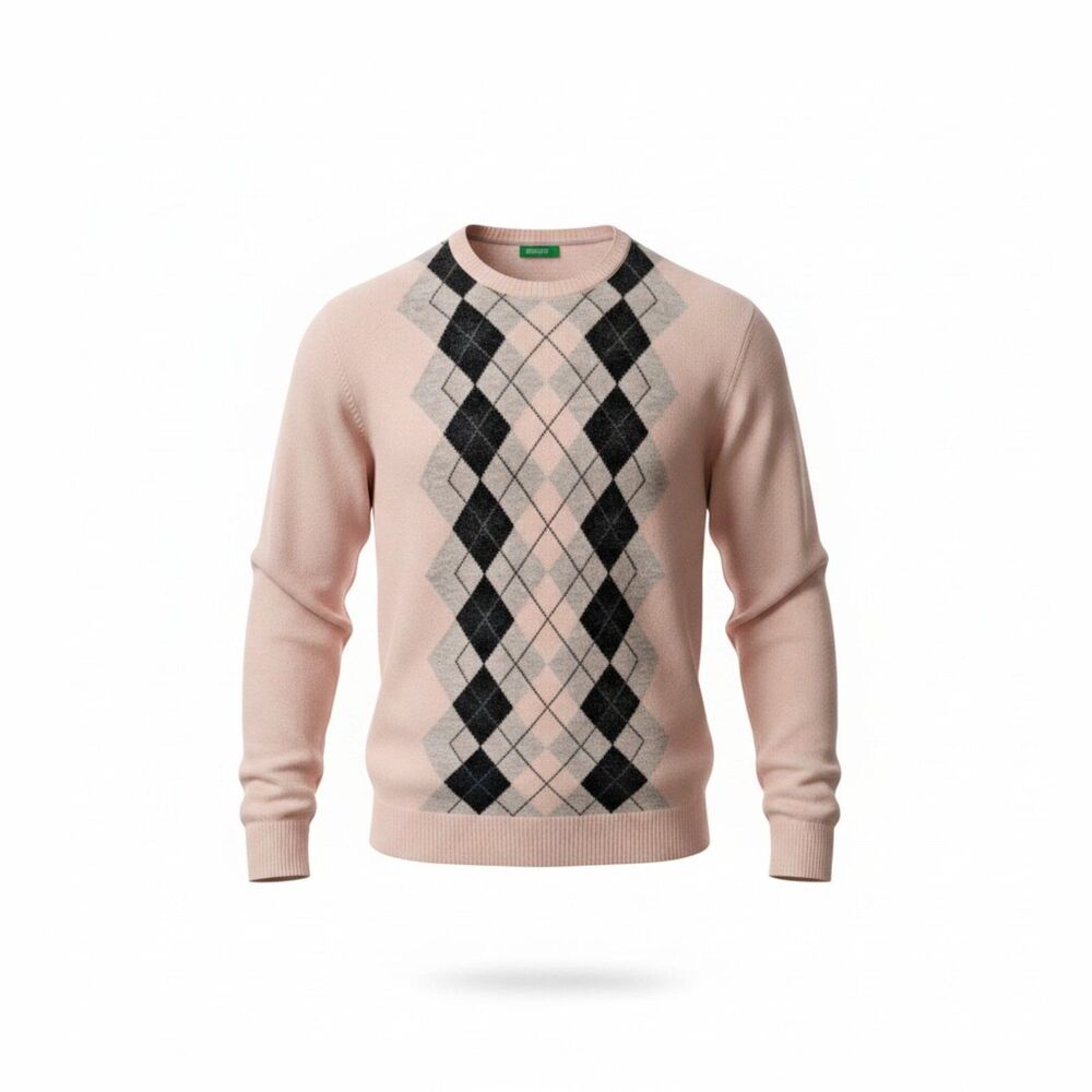 Men's United Colors of Benetton Light Pink Argyle Sweater Size XL
